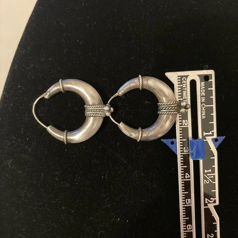 TRIBAL HOOP Silver/925 Earrings Vintage - Picture 3 of 5